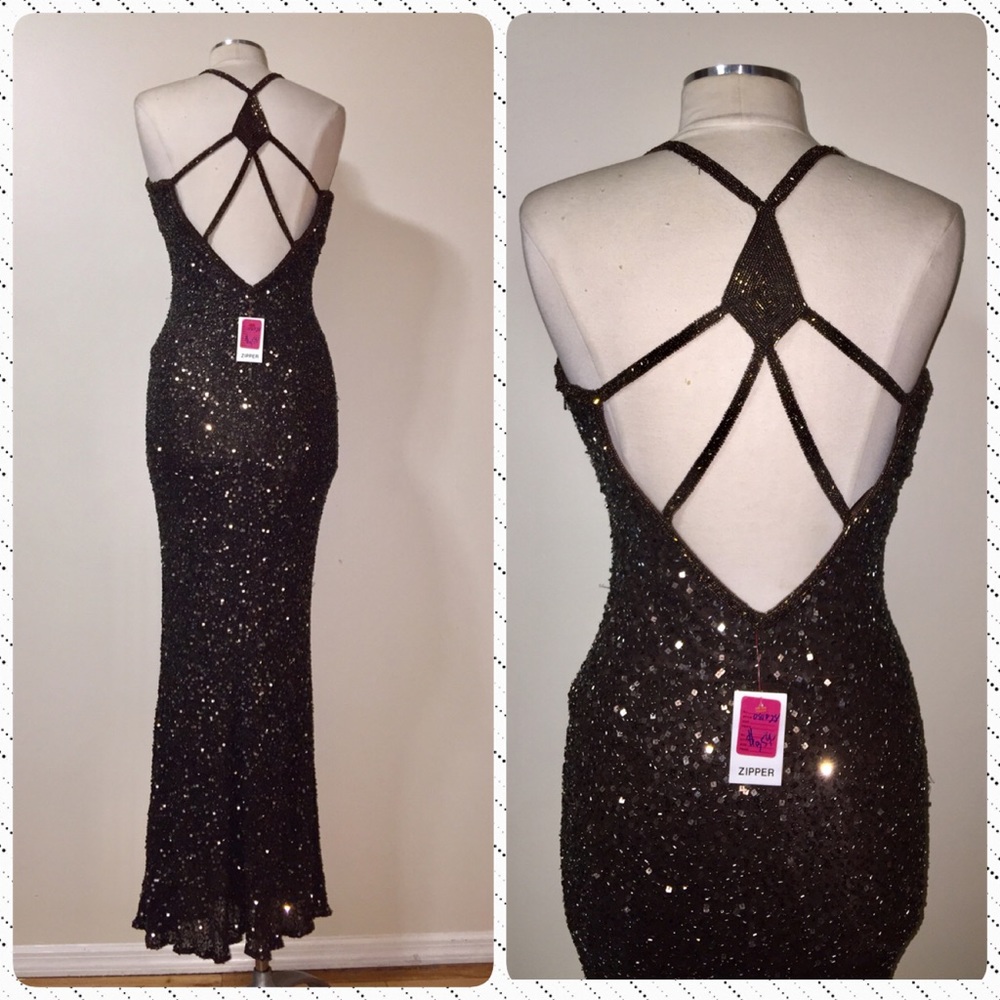 🩸BOLLYWOOD🩸HOLLYWOOD VINTAGE 🩸2000 CARABELLA 🩸CHOCOLATE SEQUIN GOWN Sz 8 NWT